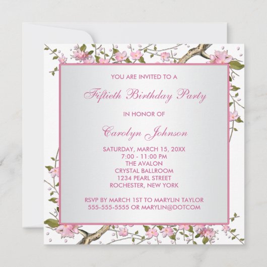 女性さくらんぼブロッサムバースデーパーティー 招待状 (裏面)