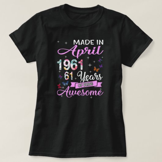 女性たちが1961年4月に作られた第61誕生日めでたい Tシャツ (デザイン正面)