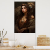 女性とウルフポスターアートプリントウォールアート ポスター (キッチン)