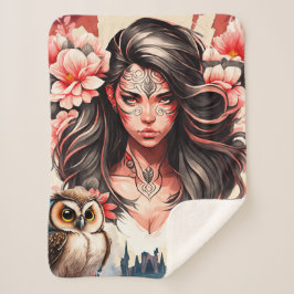 女性とオウム シェルパブランケット