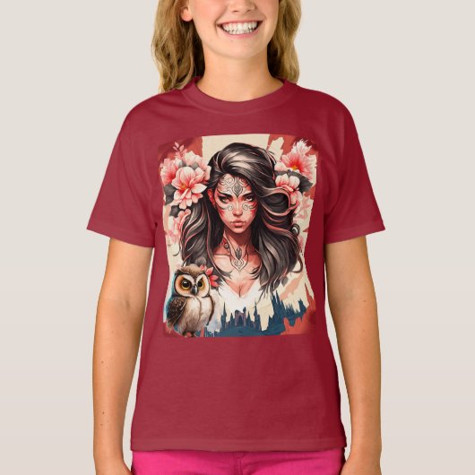 女性とオウム Tシャツ (正面)