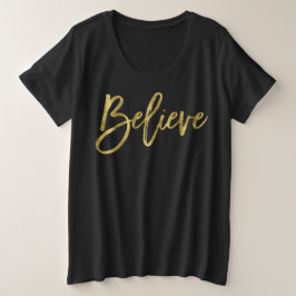 女性とサイズの金ゴールドのためのクリスマスシャ信じツ プラスサイズTシャツ