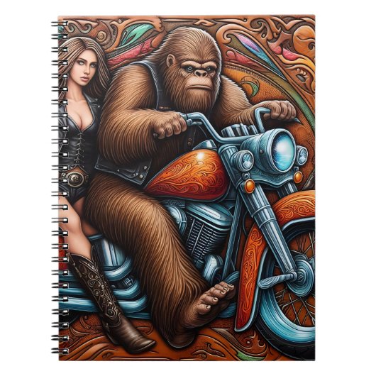 女性とサスカッチオンバイク ノートブック (正面)