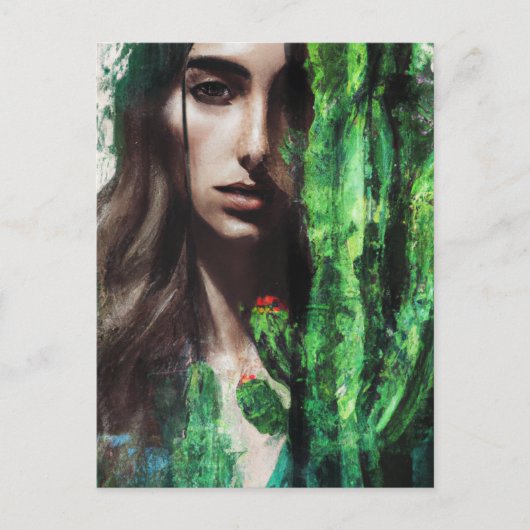 女性とサボテン絵画ズ ポストカード (正面)