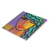 女性とターコイズヘア抽象芸術ポートレート タイル (側面)