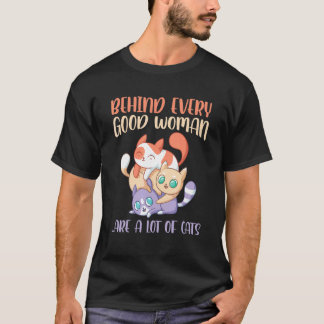 女性とネコ Tシャツ