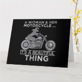 女性とバイクアートの贈り物バイクもしくは自転車に乗る人 カード (黄色い花)