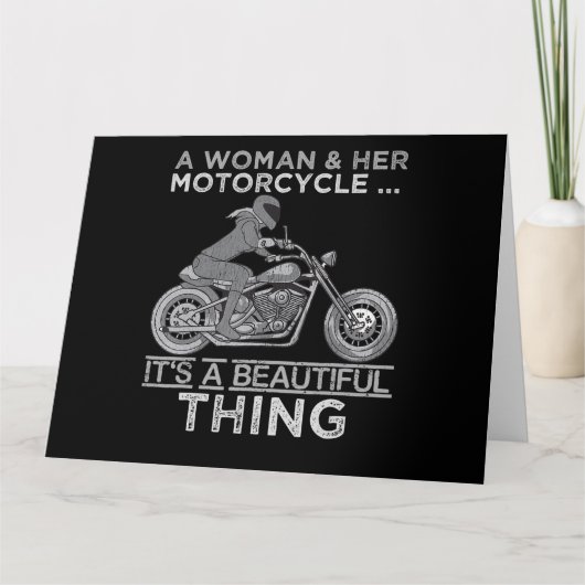 女性とバイクアートの贈り物バイクもしくは自転車に乗る人 カード (正面)