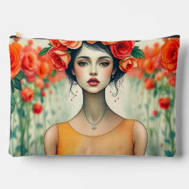 女性とバラ アクセサリーポーチ