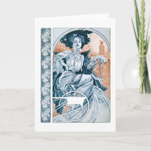 女性とバラ,ミュシャ カード (正面)