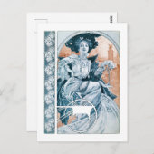 女性とバラ,ミュシャ ポストカード (正面/裏面)