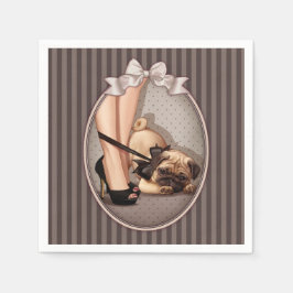 女性とパグパピー スタンダードカクテルナプキン