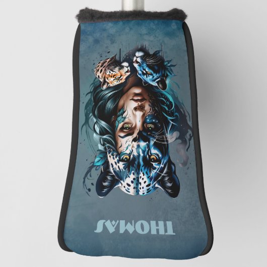 女性とヒョウの素晴らしいハイブリッド ゴルフヘッドカバー (回転90)