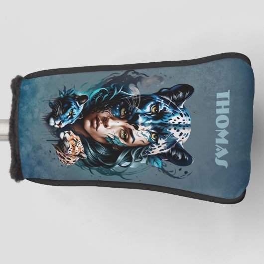 女性とヒョウの素晴らしいハイブリッド ゴルフヘッドカバー (正面)