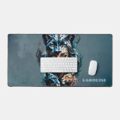 女性とヒョウの素晴らしいハイブリッド デスクマット (キーボード&マウス)