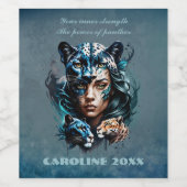 女性とヒョウの素晴らしいハイブリッド ワインラベル (シングルラベル)