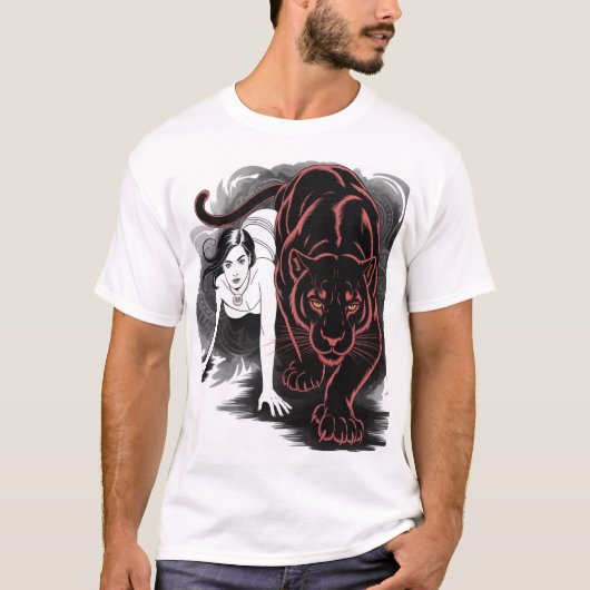 女性とヒョウ Tシャツ (正面)