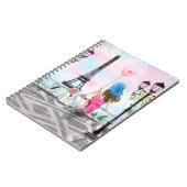 女性とピかわいらしンクのハートバルーン – アイラブパリ ノートブック (左側)