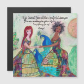 女性とピーコックスお洒落アート磁気カード (正面/裏面)