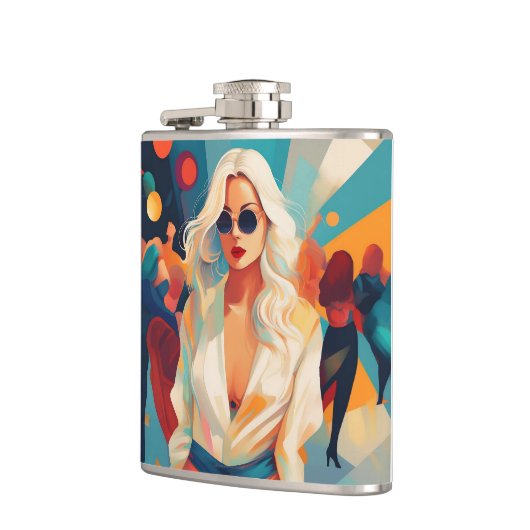 女性とフラスコ フラスク (左)