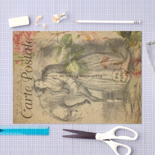 女性とフランスの馬の切り離しのエフェメラのスケッチ 薄葉紙 (クラフト)