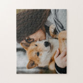 女性とペットの犬 ジグソーパズル (縦)
