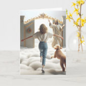 女性とラブラドードルアット天国の門 カード (黄色い花)