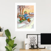 女性とリスのヴィンテージアート ポスター (ホームオフィス)