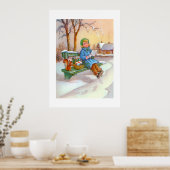 女性とリスのヴィンテージアート ポスター (キッチン)