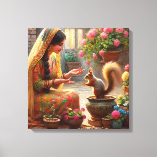 女性とリス2 キャンバスプリント (正面)