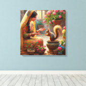 女性とリス2 キャンバスプリント (インサイチュ (ウッドフロア))