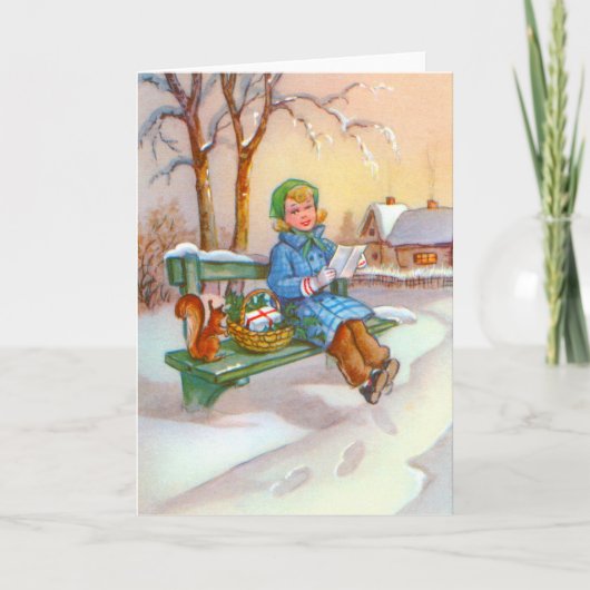 女性とリス シーズンカード (正面)