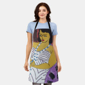 女性とワインのデザイン追加文字、エプロン エプロン (着用した状態)