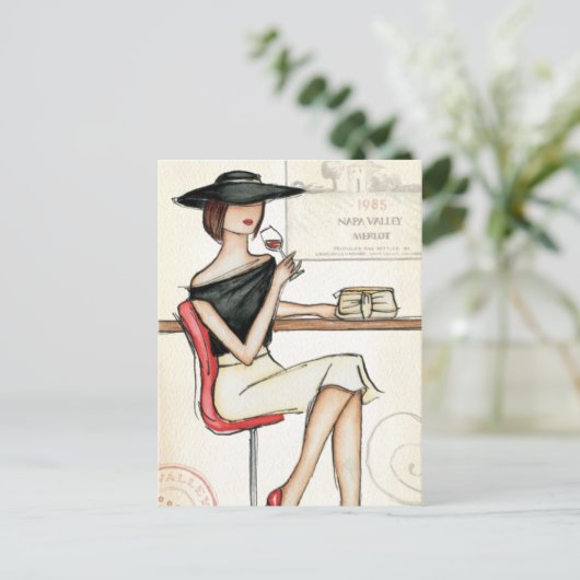 女性とワイングラス ポストカード (スタンド正面)