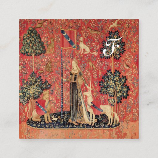 女性と一角獣ライオン、花、動物の羊飼い スクエア名刺 (裏面)