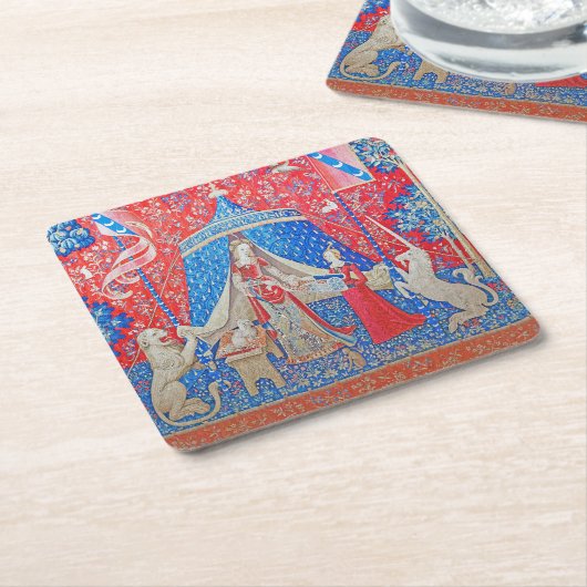 女性と一角獣 スクエアペーパーコースター (アングル)