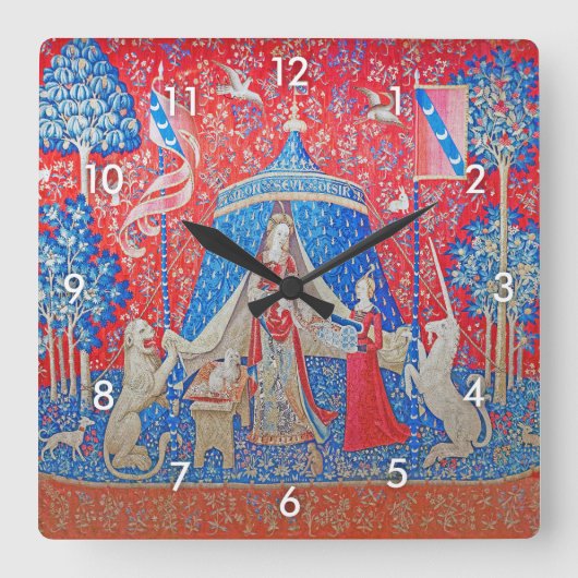 女性と一角獣 スクエア壁時計 (正面)