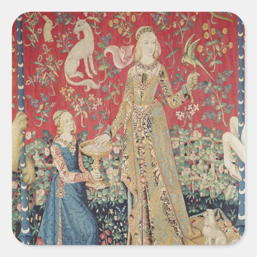 女性と一角獣： 「味」 スクエアシール (正面)