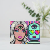 女性と三眼ロボット ポストカード (スタンド正面)