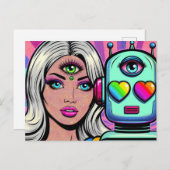女性と三眼ロボット ポストカード (正面/裏面)