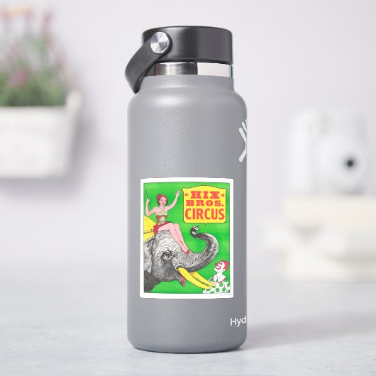女性と乗馬ゾウを示すサーカスのポスター。 シール (HydroFlask)