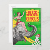 女性と乗馬ゾウを示すサーカスのポスター。 ポストカード (正面/裏面)