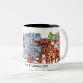 女性と動物の漫画 ツートーンマグカップ (正面右)