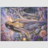 女性と城と橋の紫の花のデコパージュ 薄葉紙 (正面)