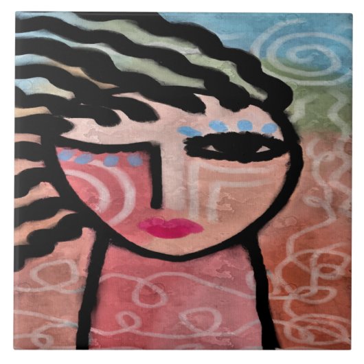 女性と太陽抽象芸術デジタル絵画ズ タイル (正面)