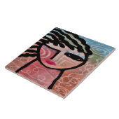 女性と太陽抽象芸術デジタル絵画ズ タイル (側面)