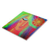 女性と太陽抽象芸術デジタル絵画ズ タイル (側面)