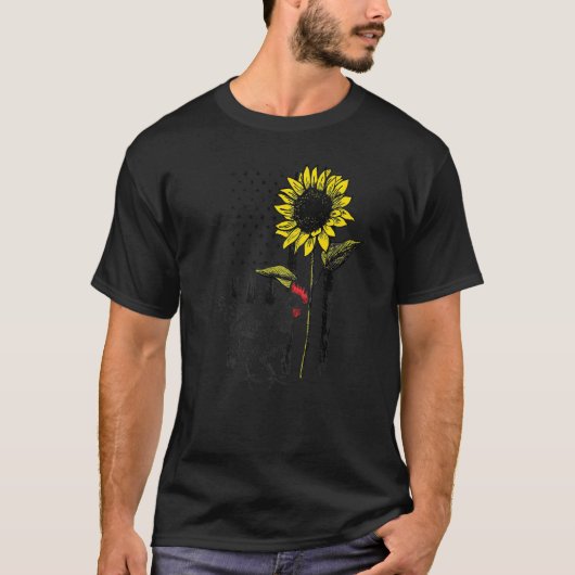 女性と子供のためのひよこひまわりアメリカ国旗デザインP Tシャツ (正面)