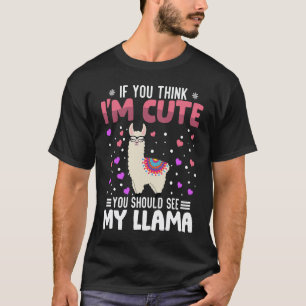 女性と子供のためのラマのハートのバレンタインデーの動物 Tシャツ