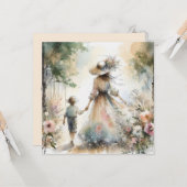 女性と子供の花園の母の日 カード (正面/裏面インサイチュ)